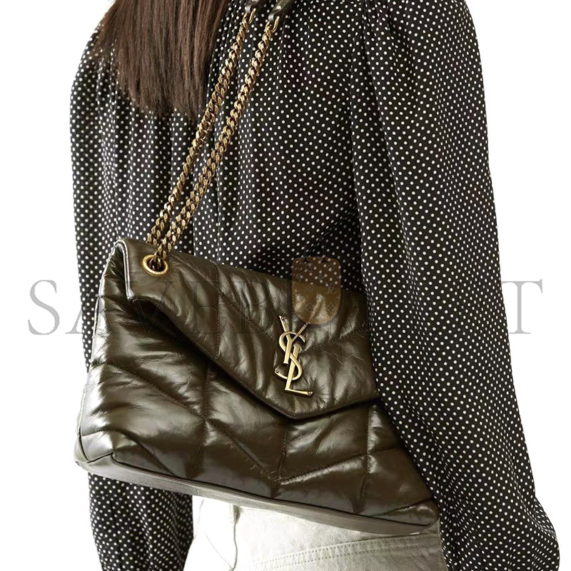 YSL PUFFER SMALL CHAIN BAG IN CRINKLED LEATHER 577476200452 (29*17*11cm)